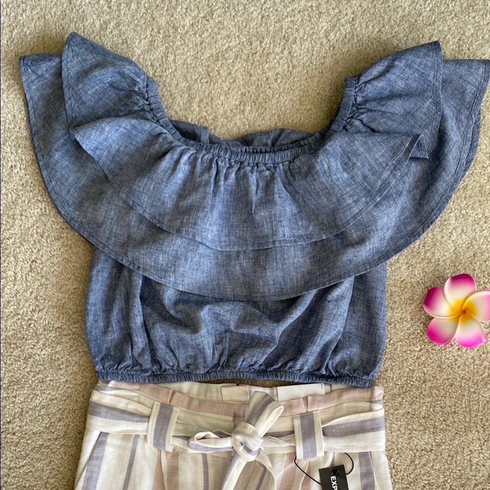 Express blue Sleeveless Ruffled crop top, S, NWT